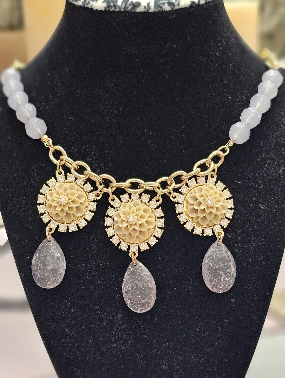 Plunder Floral Statement Necklace - Gold and Lavender EUC